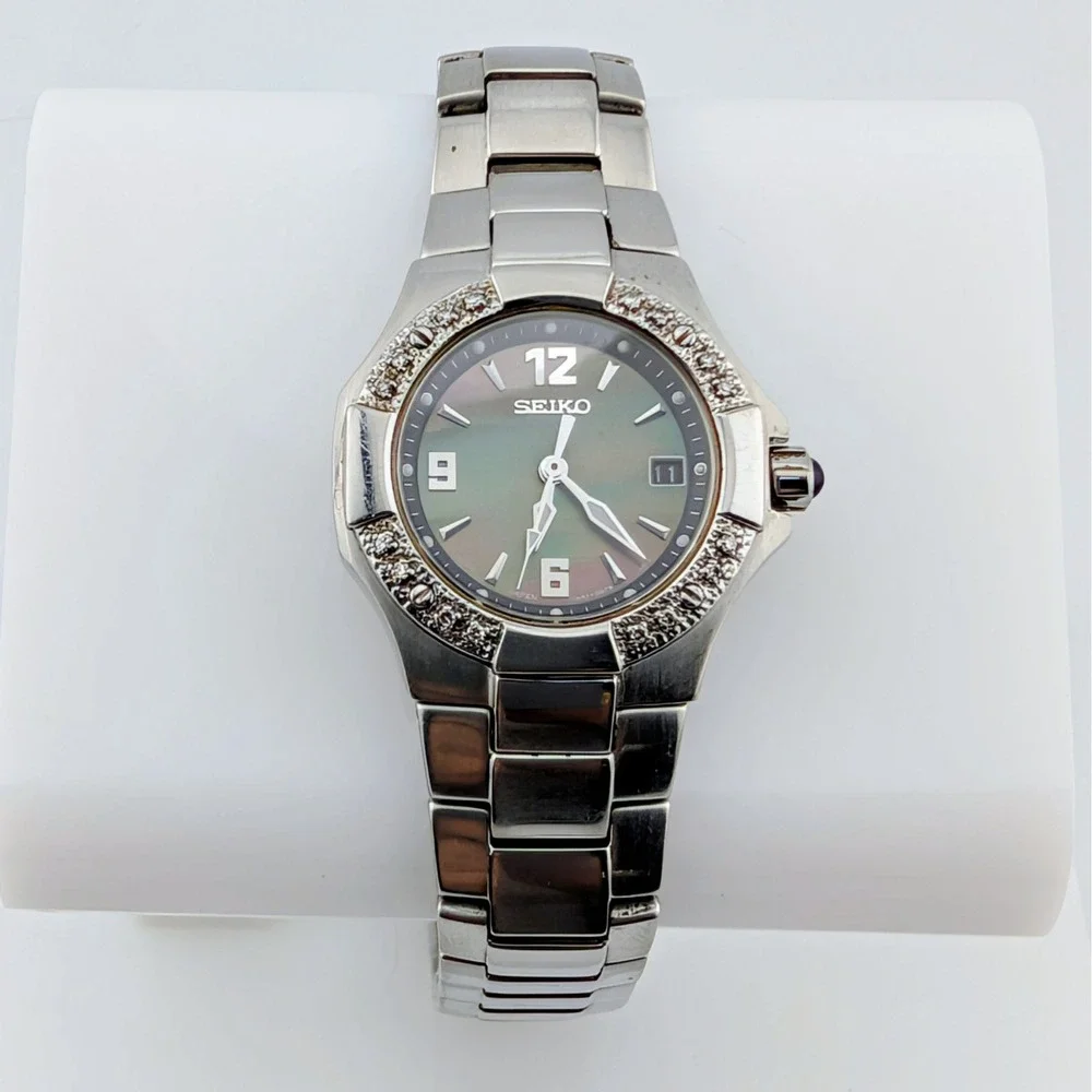 Seiko Coutura 7N82-0BF0 Diamond Bezel MOP Sapphire Women's Watch 28mm 7